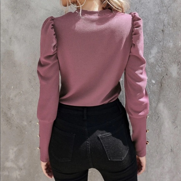 Button detail sleeve top mauve purple - Picture 6 of 16